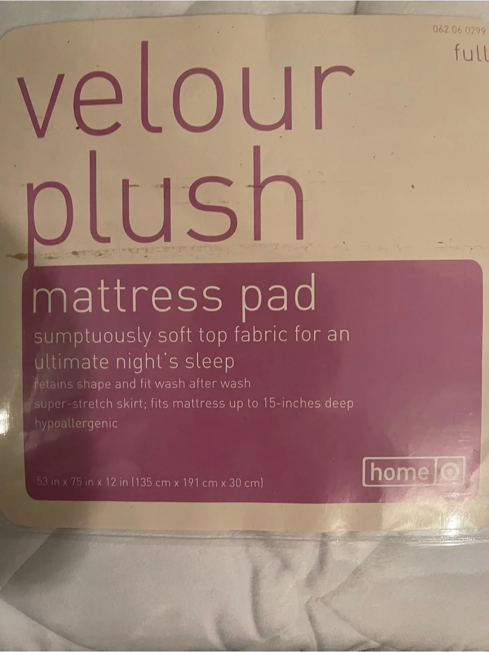 Velour Plush White Full Size Mattress Pad